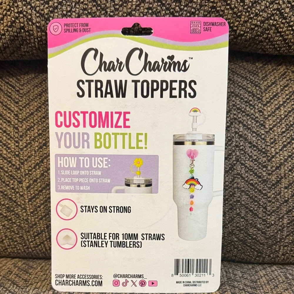 4 pk Char Charms Multicolored Mini Tumbler Straw Toppers Floral